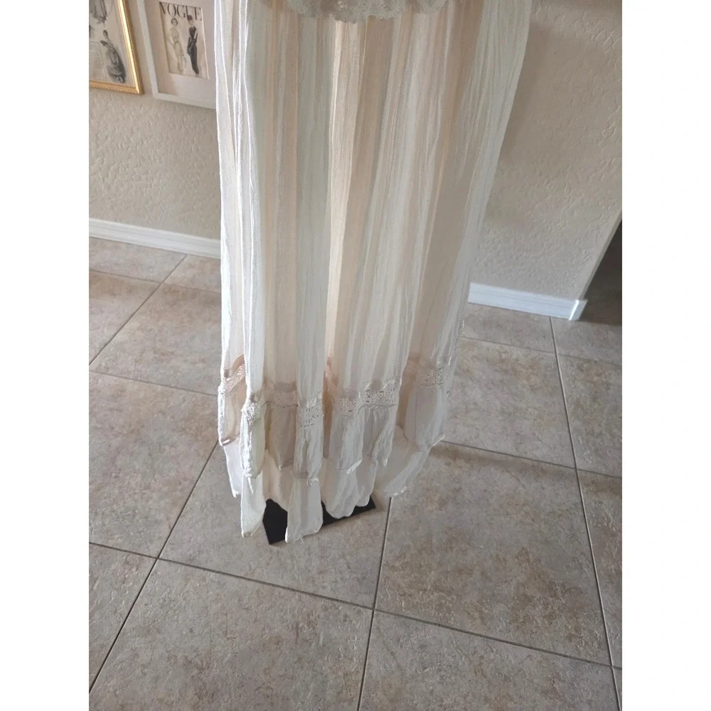 Vintage Mexican Off Shoulder Cotton Gauze Maxi Dress Ivory Lace Boho Plus Size - Picture 4 of 7